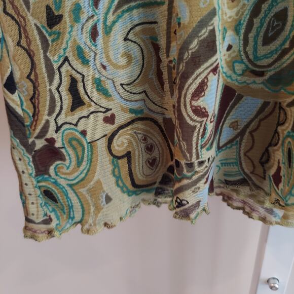 Relativity XL Long Sleeve Paisley Mesh Top Sheer Sleeves 90s Y2K Fairy - Picture 2 of 10